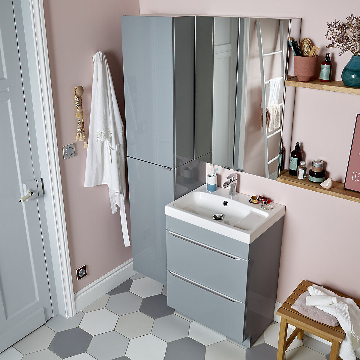 Imandra Tall Matt Mirror Effect Double Bathroom Cabinet Mirrored (H)900mm (W)600