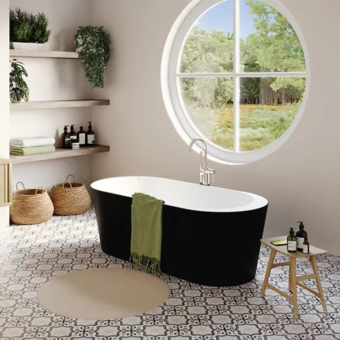 Stylish bathroom featuring a freestanding tub and modern bathroom and shower accessories