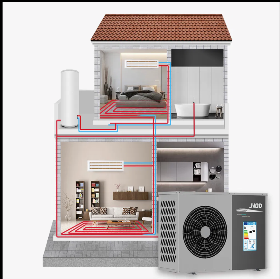 Diagram of a house showing Heating and Cooling Small Appliances with heating and cooling systems in different rooms