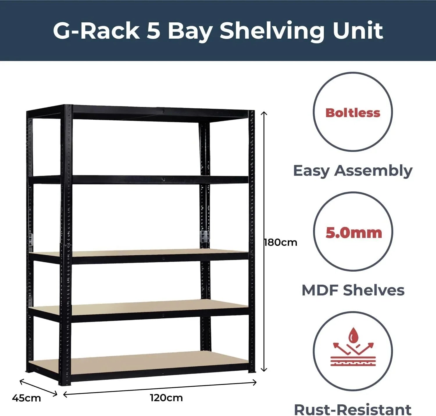 G-Rack 5 Bay Shelving Unit with MDF Shelves for Organized Storage Solutions in Home or Office