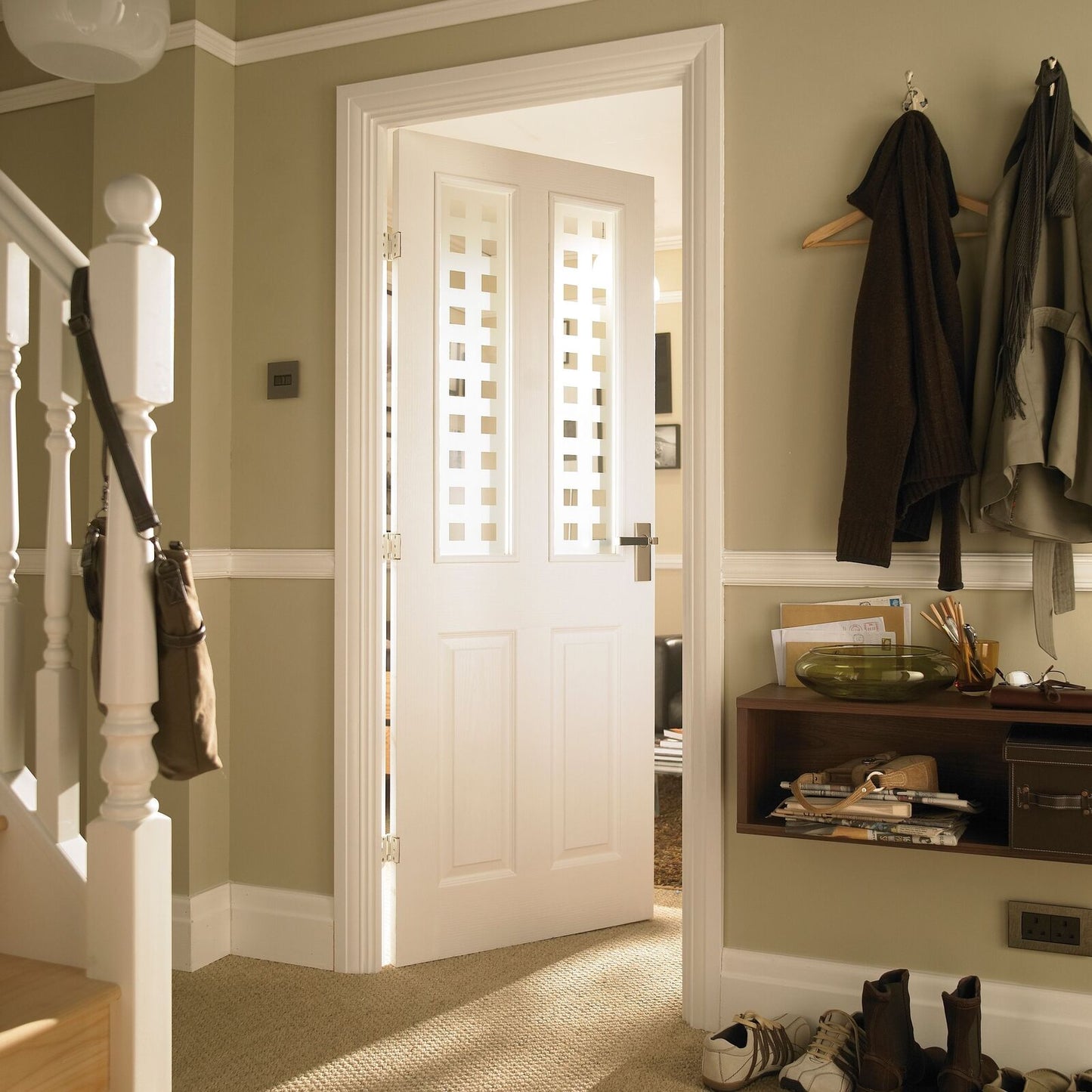 Painted 4 Panel Frosted Glazed White Woodgrain Effect Internal Door 1981 x 686mm