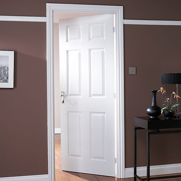 6 Panel Contemporary White Woodgrain Effect Internal Door (H)2032mm (W)813mm