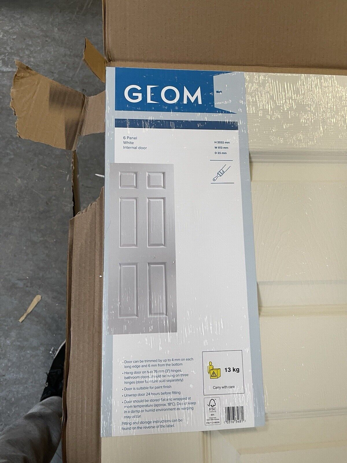 6 Panel Contemporary White Woodgrain Effect Internal Door (H)2032mm (W)813mm