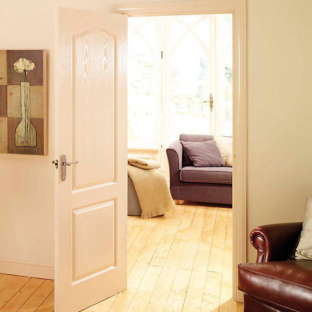 Arched 2 Panel White Woodgrain Effect Internal Door, (H)2040mm (W)726mm (T)40mm