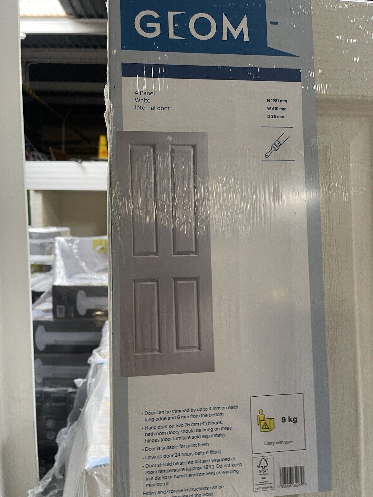 4 Panel White Woodgrain Effect Internal Door, (H)1981mm (W)610mm (T)35mm