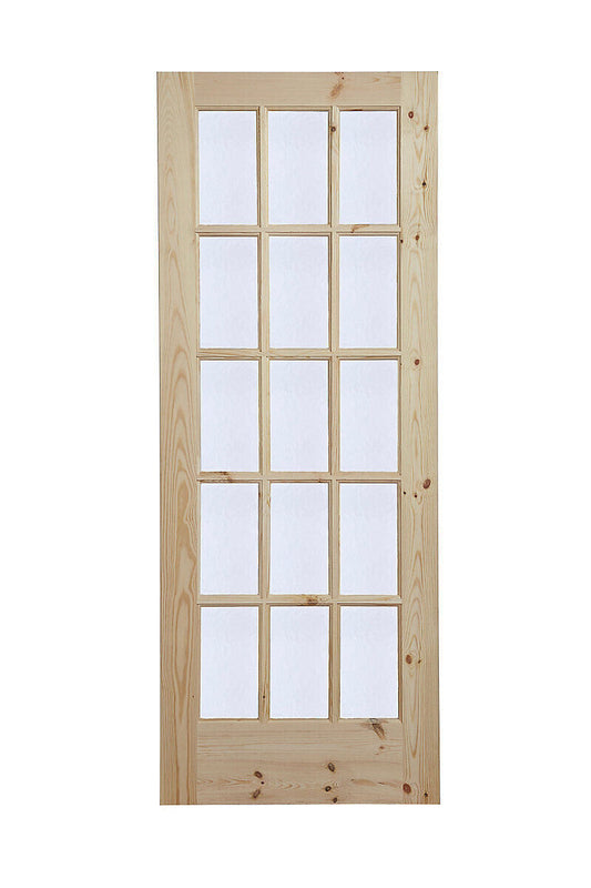 15 Lite Obscure Glazed Traditional Internal Knotty Pine Door (Choose Size)