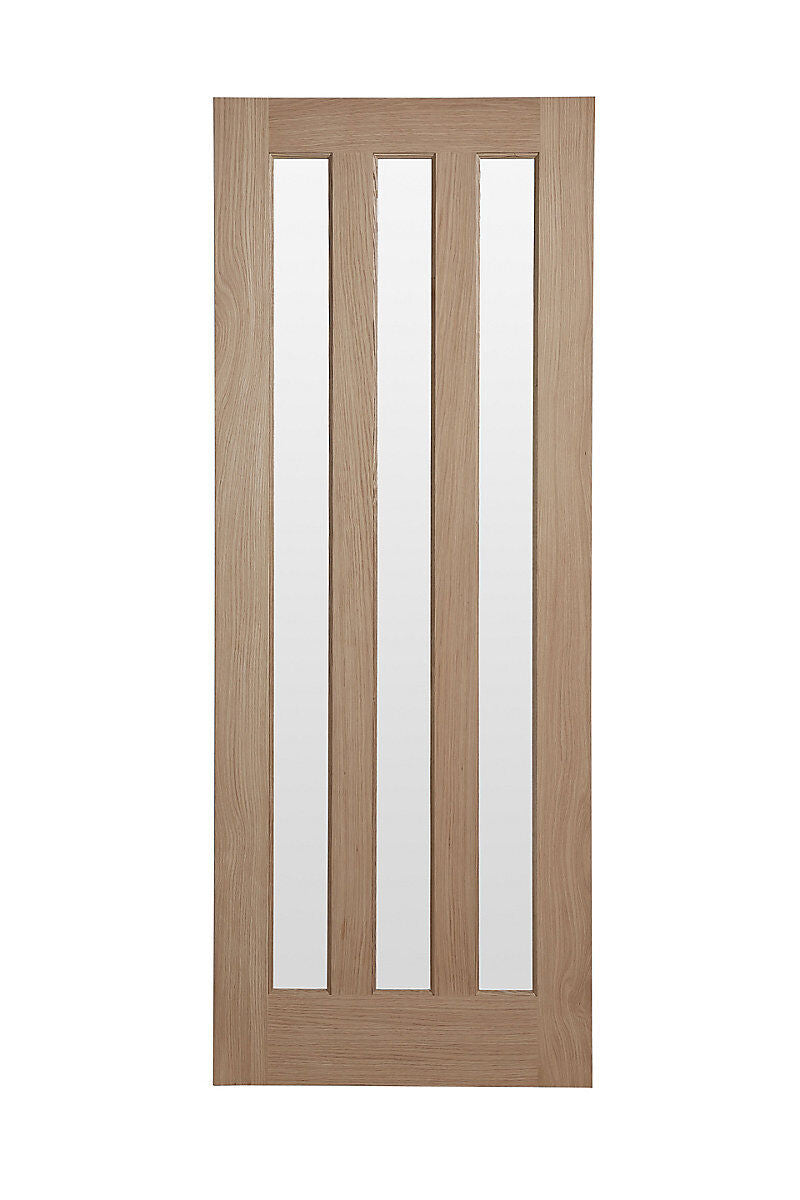 Vertical 3 Lite Obscure Glazed Contemporary Natural White Oak Veneer Timber Door