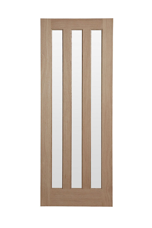 Vertical 3 Lite Obscure Glazed Contemporary Natural White Oak Veneer Timber Door