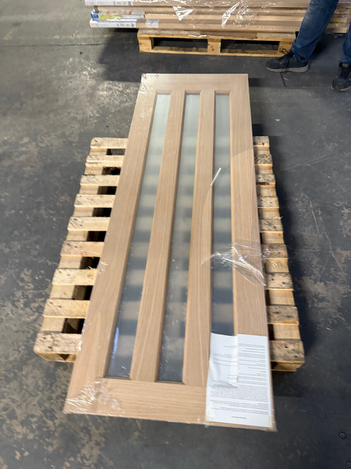 Vertical 3 Lite Obscure Glazed Contemporary Natural White Oak Veneer Timber Door