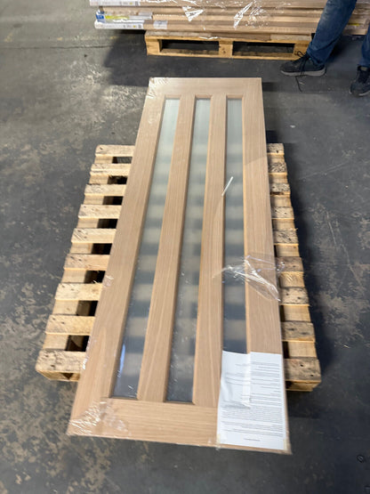 Vertical 3 Lite Obscure Glazed Contemporary Natural White Oak Veneer Timber Door