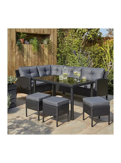 Black Orlando Outdoor Corner Sofa Dining Set 5 Piece RRP £499