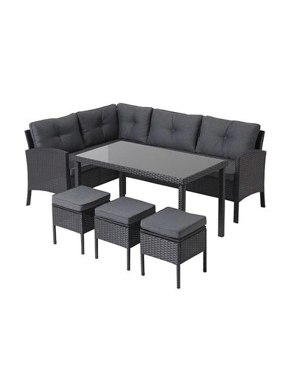 Black Orlando Outdoor Corner Sofa Dining Set 5 Piece RRP £499