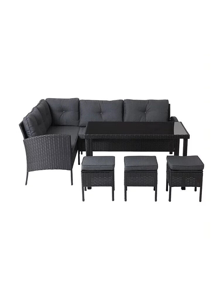 Black Orlando Outdoor Corner Sofa Dining Set 5 Piece RRP £499