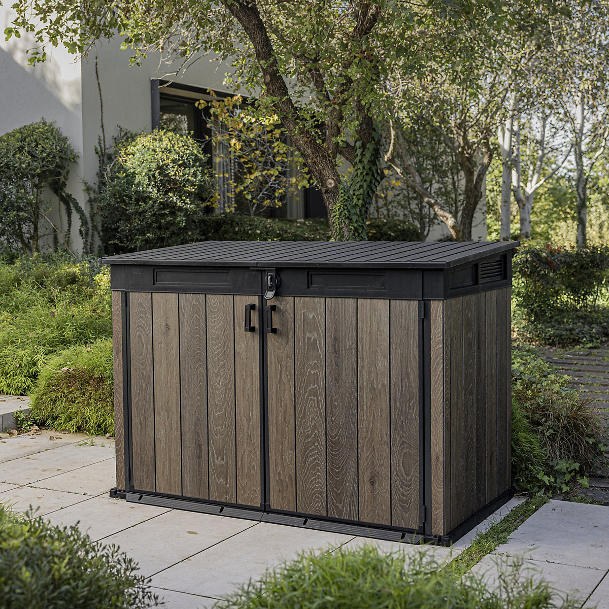 Keter Signature Decocoat Walnut 2020L Pent Garden storage 6x3 ft H)1325mmW) 1905