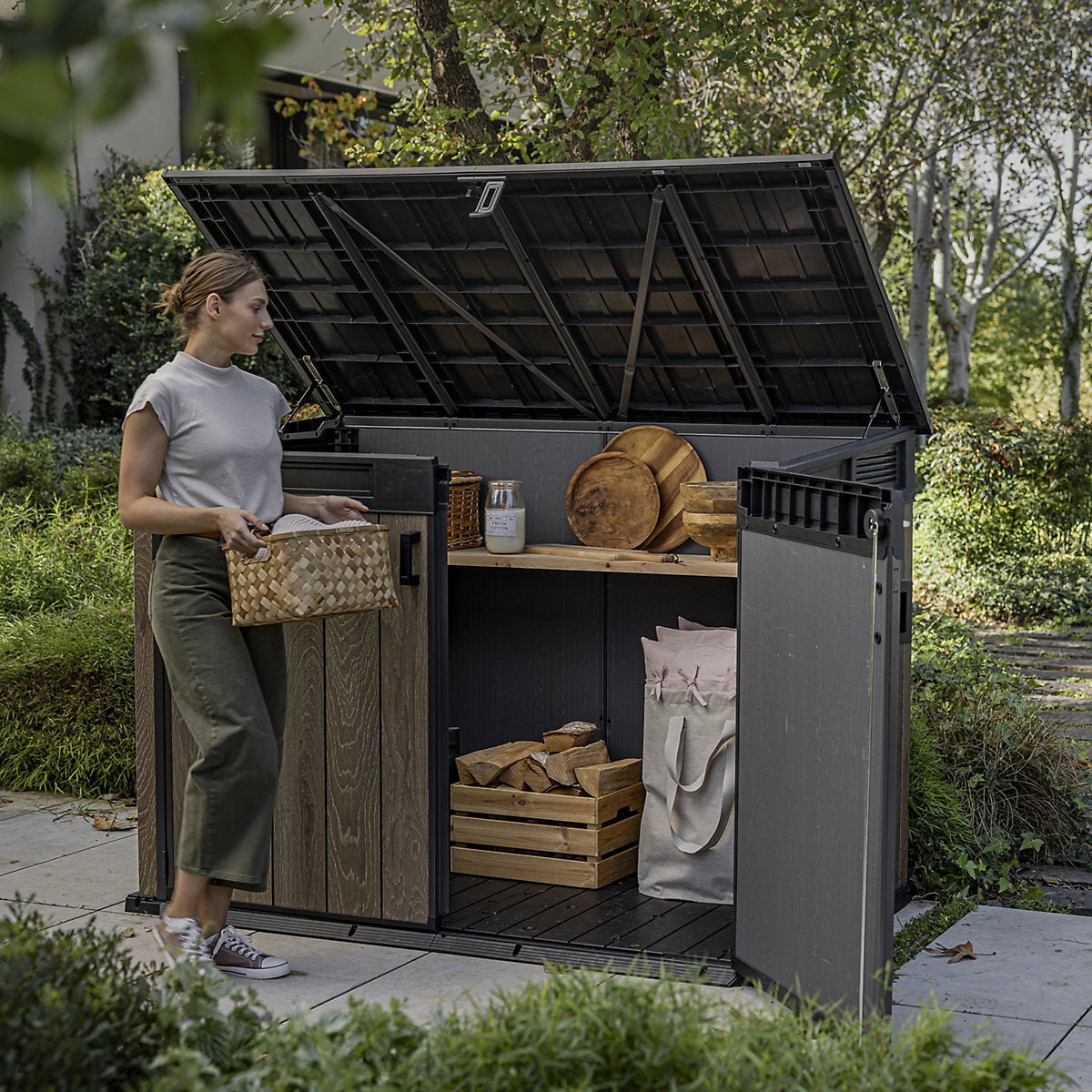Keter Signature Decocoat Walnut 2020L Pent Garden storage 6x3 ft H)1325mmW) 1905