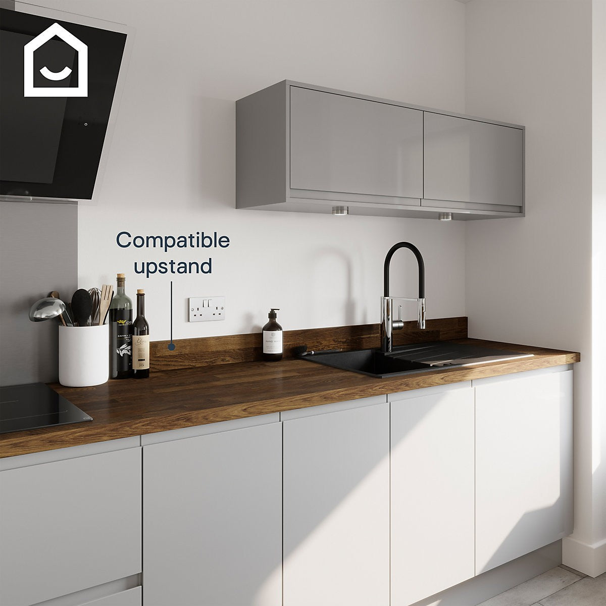 GoodHome 38mm Orin Satin Onyx Oak Veneered Chamfered Kitchen Worktop, (L)3000mm