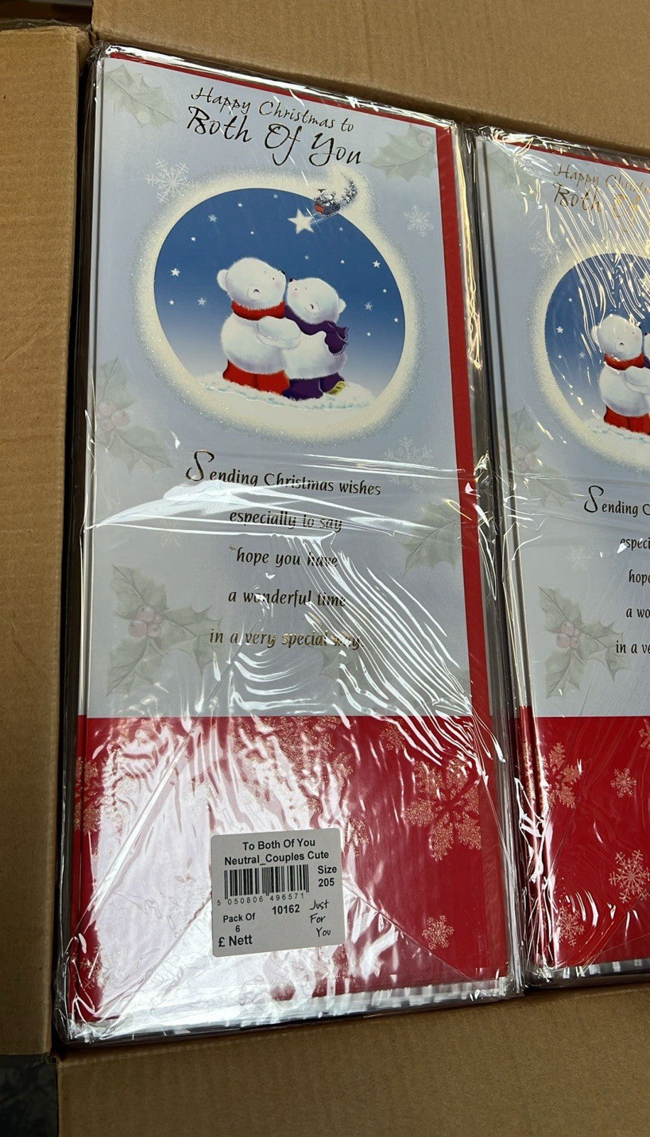Ironbridge and Sons Ltd Christmas card packs showing two hugging polar bears in snowy wreath scene bulk greeting cards wholesale