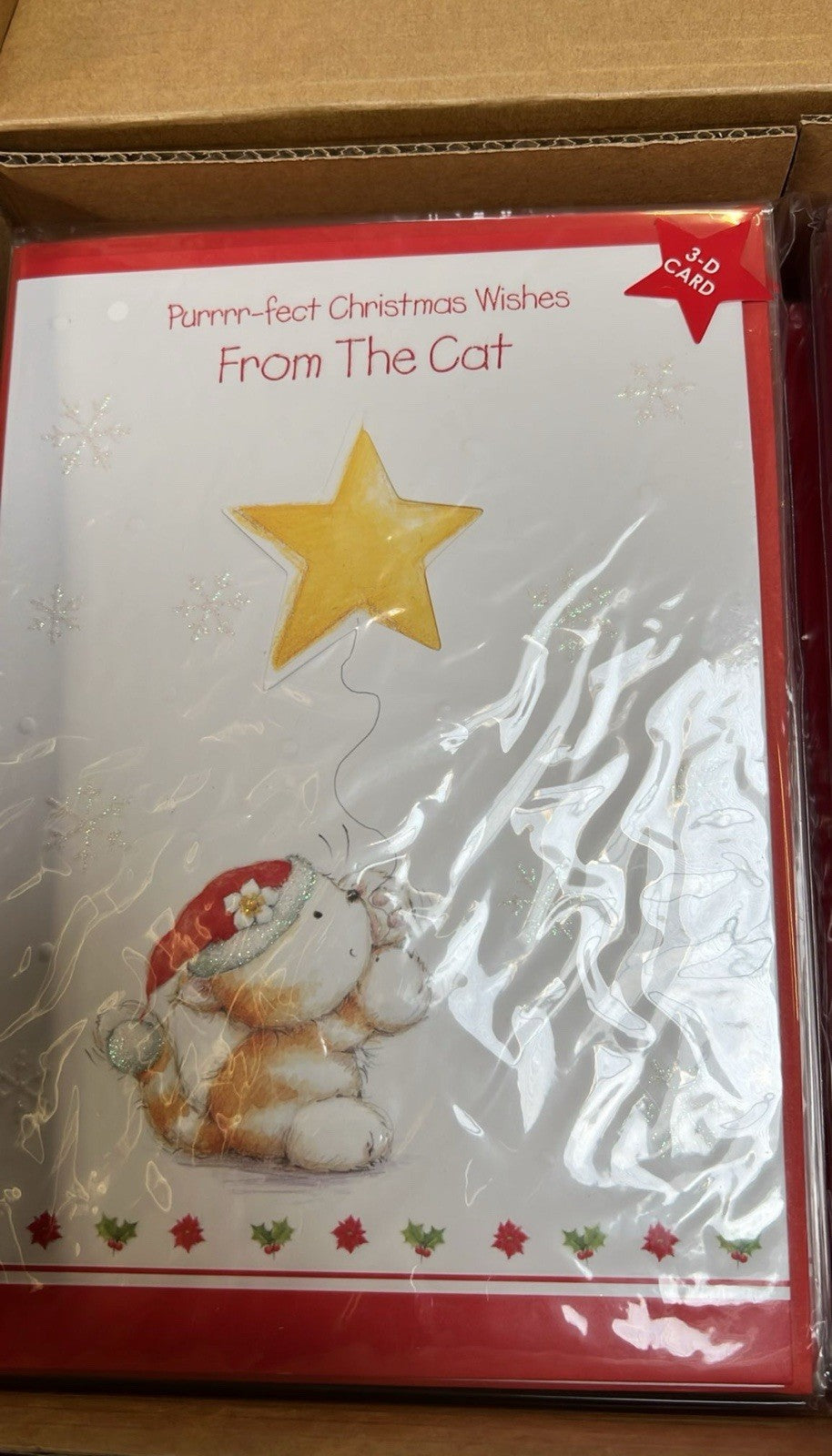 Ironbridge and Sons Ltd pack of Christmas cards Purrmfect From The Cat with gold star balloon bulk greeting cards wholesale