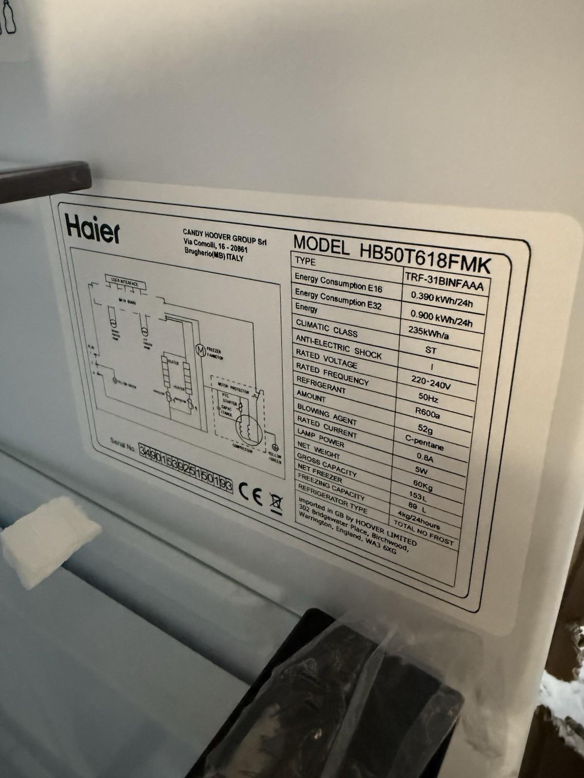 Haier HB50T618FMK 50:50 Traditional Integrated Frost Free Fridge Freezer - White