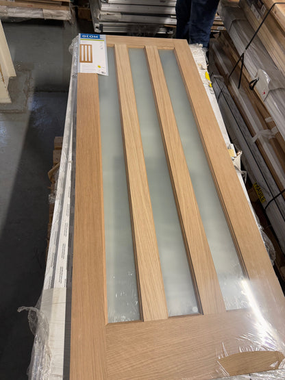 Vertical 3 Lite Obscure Glazed Contemporary Natural White Oak Veneer Timber Door