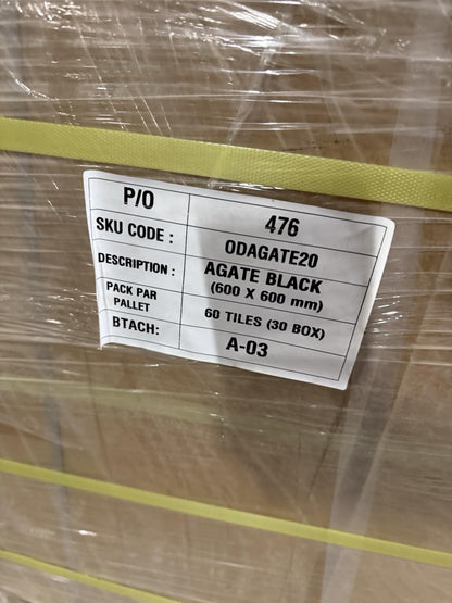 Agate Black 600x600 mm black outdoor porcelain floor tiles packed on a pallet