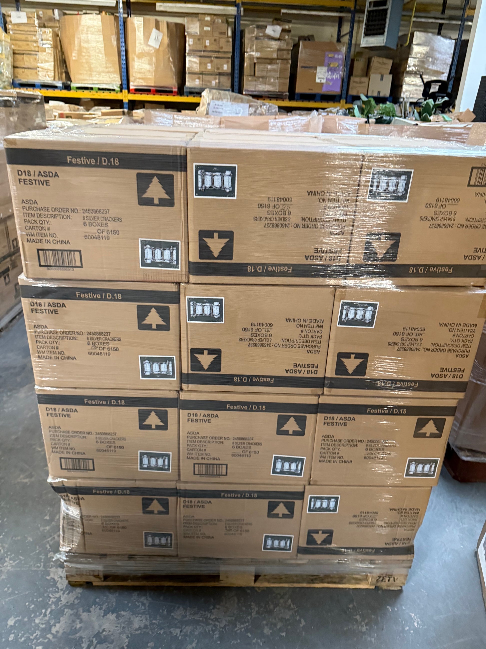 Ironbridge & Sons Ltd Christmas Stock Wholesale Pallet stacked with festive boxes ready for distribution