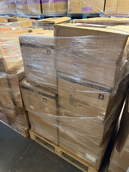 Pallet of wrapped boxes showcasing Christmas Stock Wholesale Pallet for festive retail needs