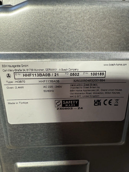 Bosch Series 2 HHF113BA0B Built-in Single Multi-function Electric Oven - Black