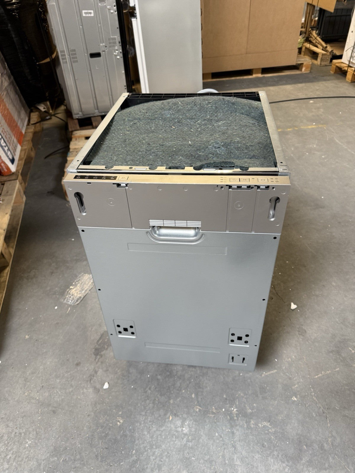 Ironbridge & Sons Ltd integrated slimline dishwasher with a grey finish and ready for installation