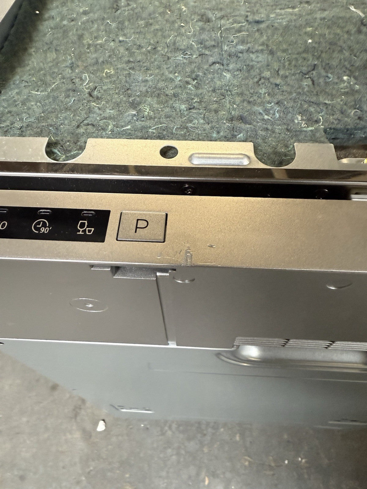 Top view of Ironbridge integrated slimline dishwasher control panel with buttons for easy operation