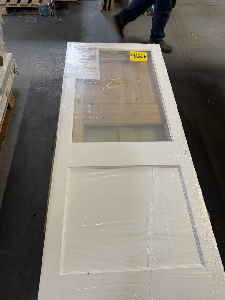2 Panel Clear Glazed White Wooden External Panel Back Door, (H)1981mm (W)838mm