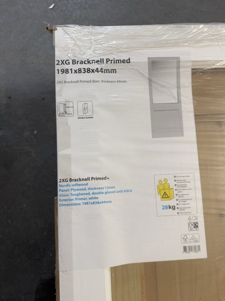 2 Panel Clear Glazed White Wooden External Panel Back Door, (H)1981mm (W)838mm