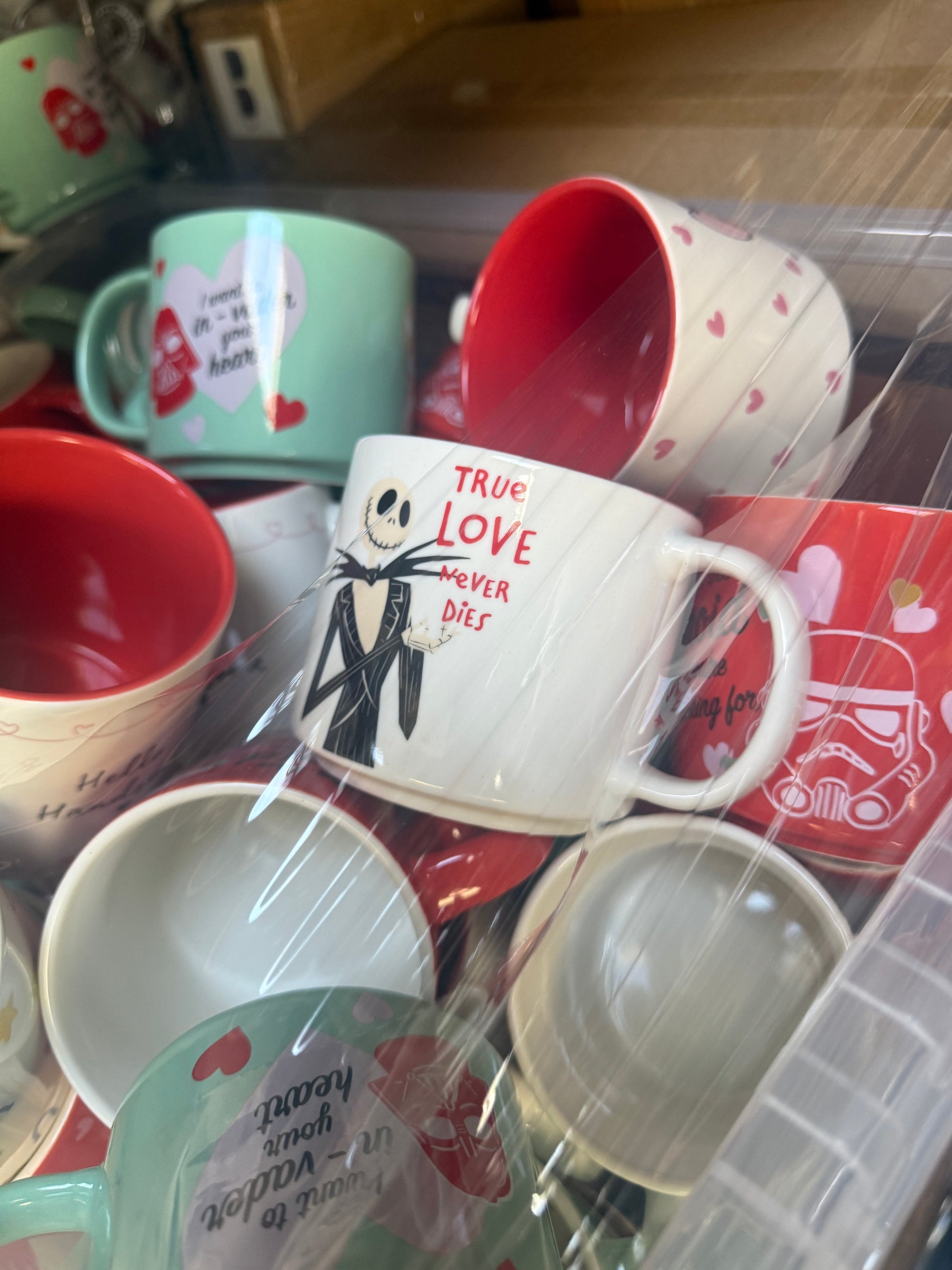 Colorful seasonal mugs wholesale pallet with various designs and characters for bulk purchase